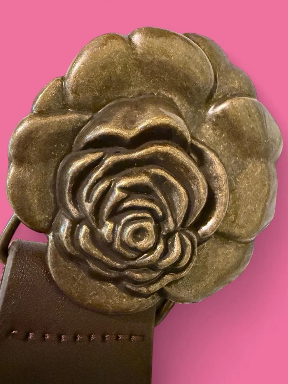 My Accessories chunky rose buckle belt in brown and bronze